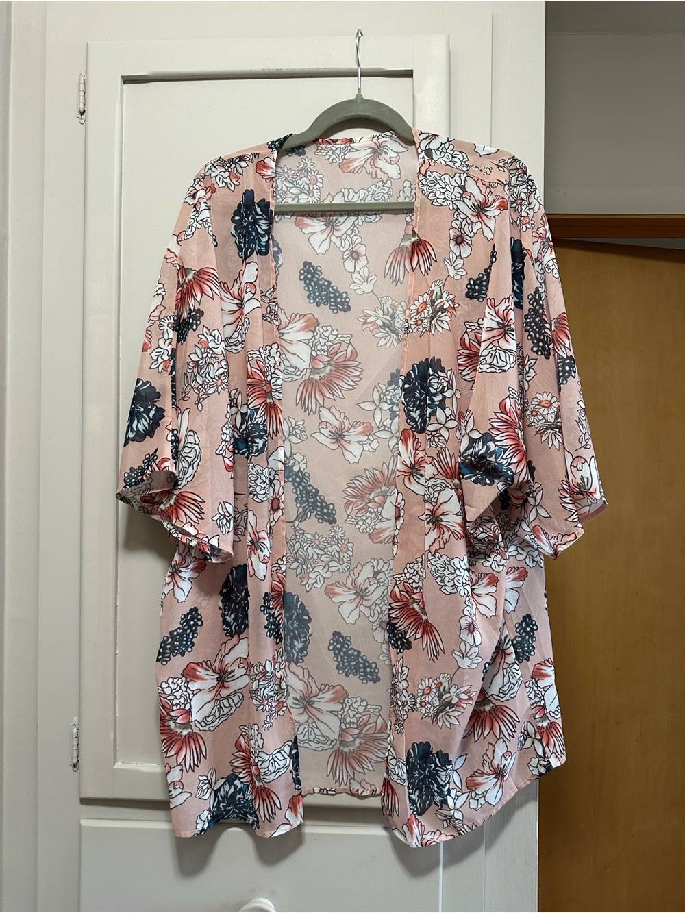 Peach Floral Open-Front Kimono Cover-Up